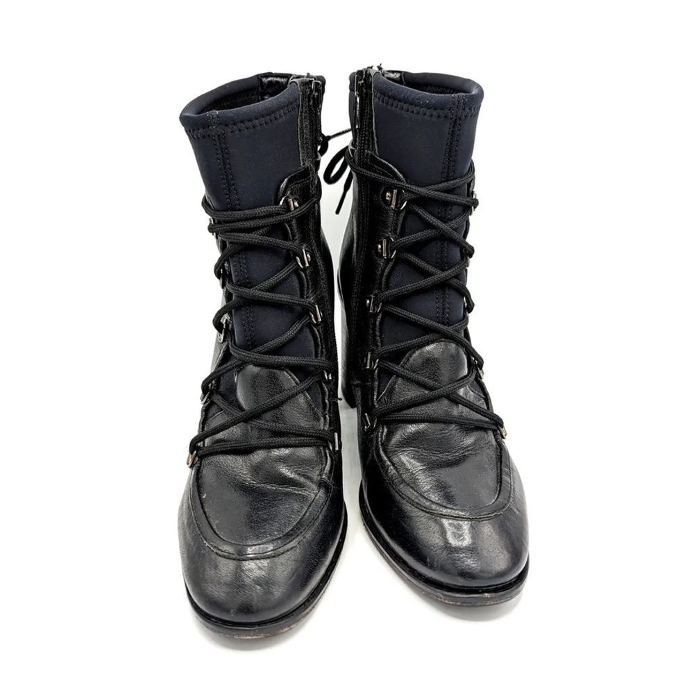 Women Leather Booties Size 40 Black Pull On Combat